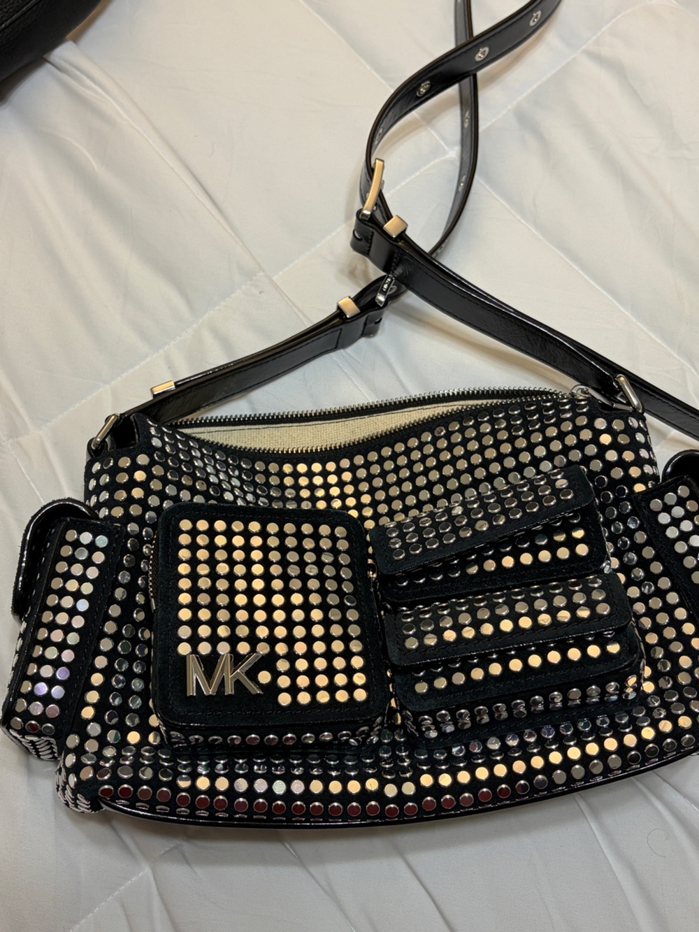 Michael Kors Black Studded dakota Shoulder Bag with silver MK Logo
